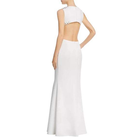 Avery G White with Silver Crystal Embellished Cutout Maxi Dress Gown Size 6 - Picture 4 of 15